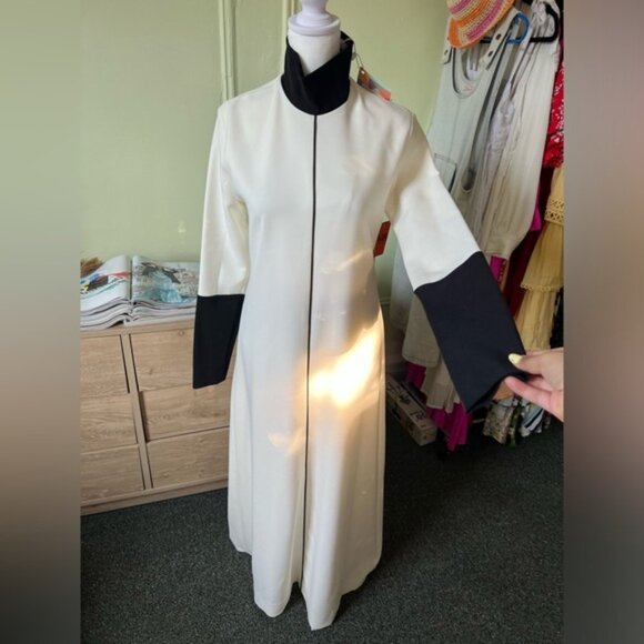 Black & White Color-block Structured Turtleneck Long-Sleeve A-line Gown Dress S - Picture 3 of 16